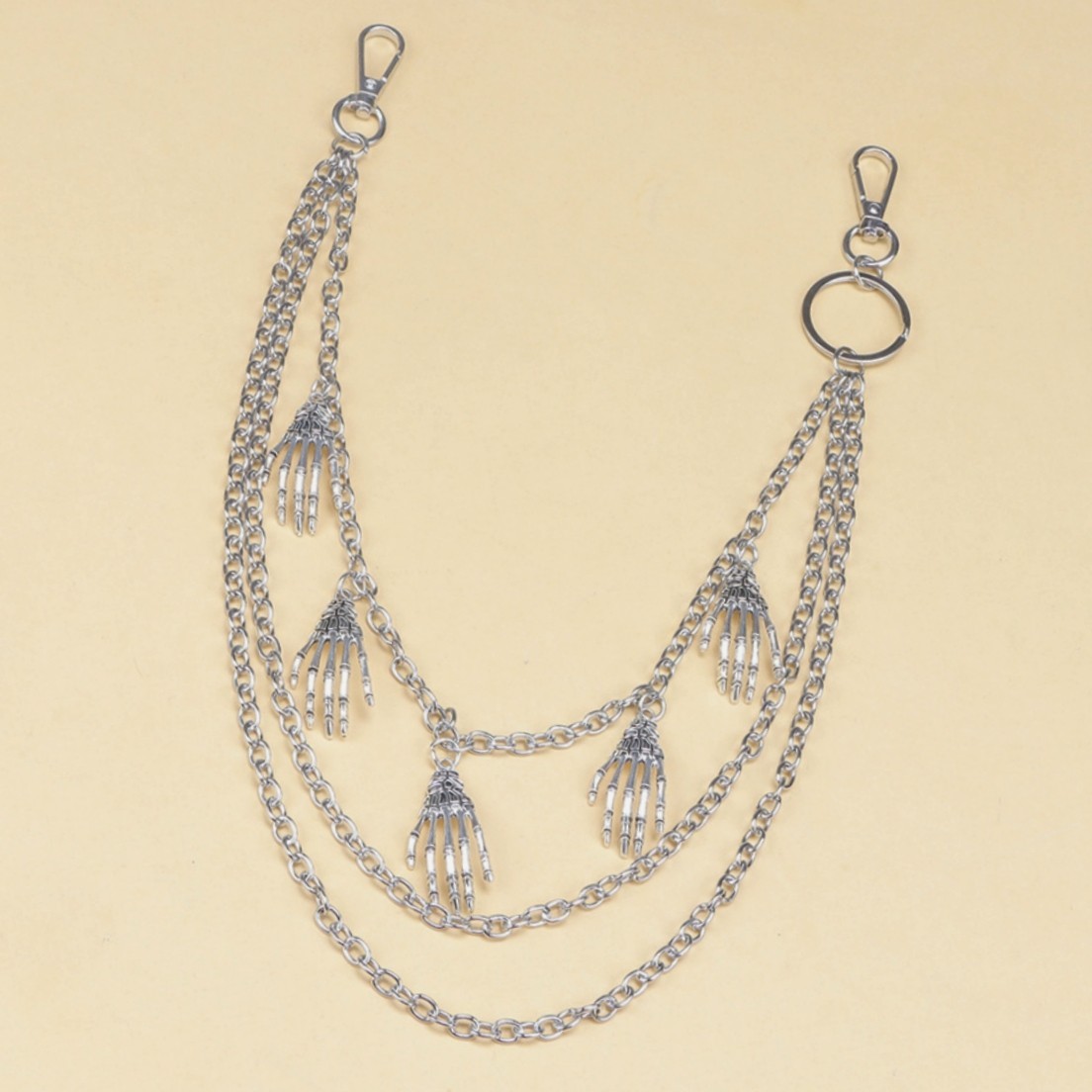 Fashion Silver Plated Alloy Skeleton Vola Pendant Layered Jeans Pants Deco Chain