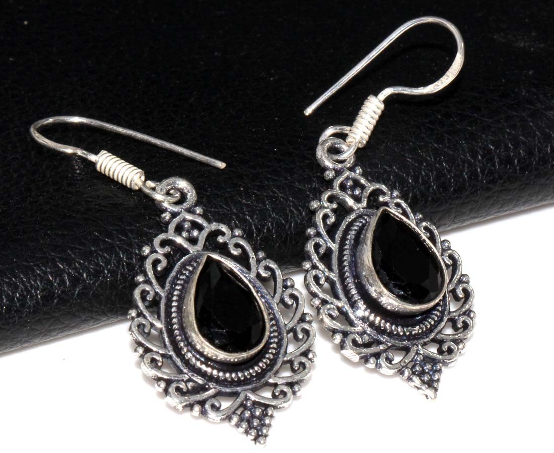 925 Silver Plated Black Onyx Earrings Handmade Jewelry Size 1.8″ MJ
