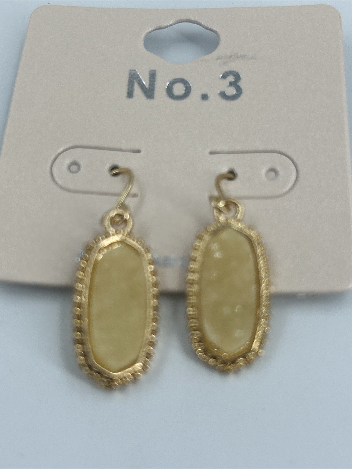 No. 3 Faux Crystal Dangle Pierced Hook Earrings Gold Tone 1 1/4 Inch Drop NEW