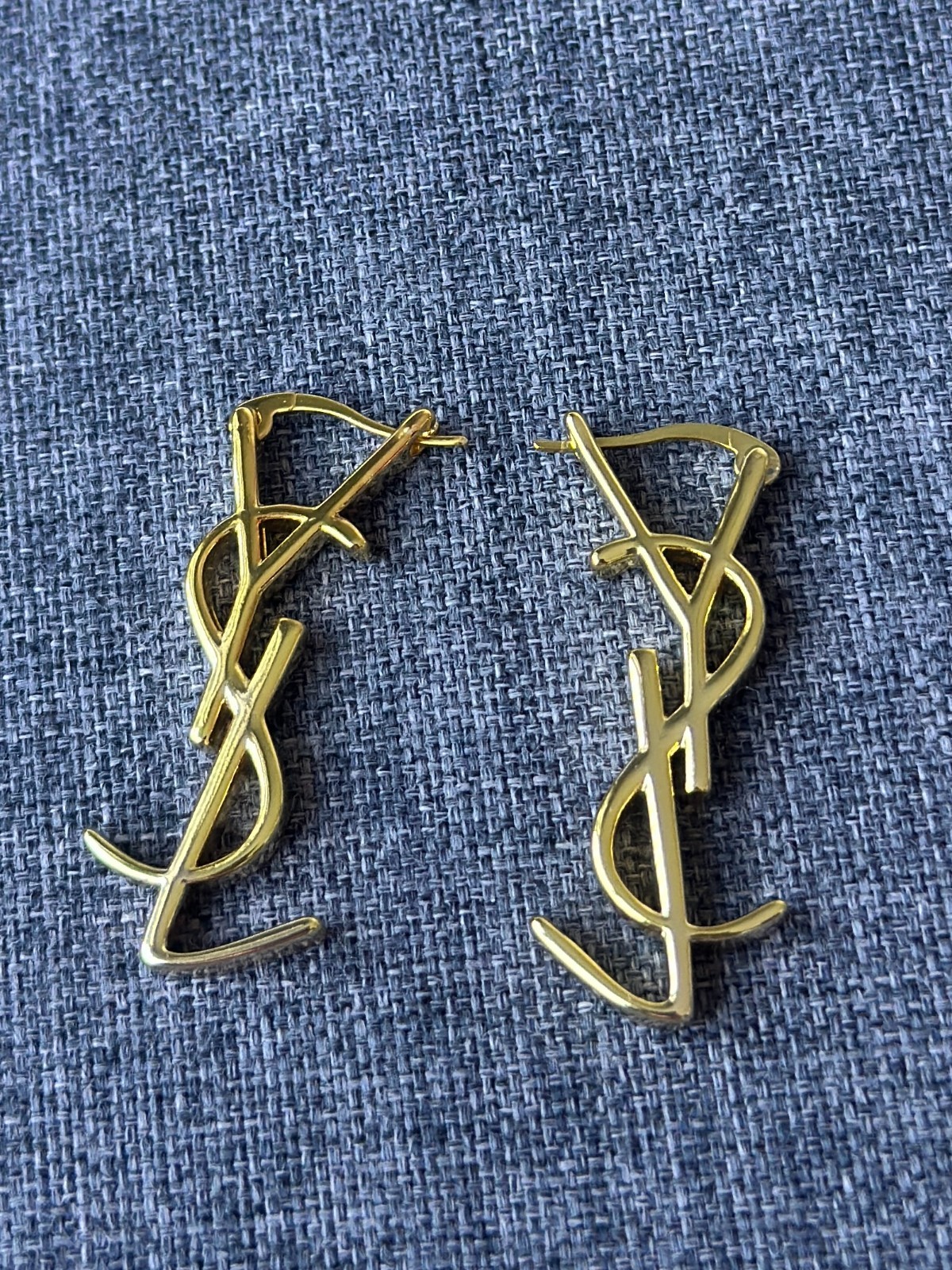 Saint Laurent YSL Logo Drop Hoop Earrings Designer Gold Tone Earrings Jewelry