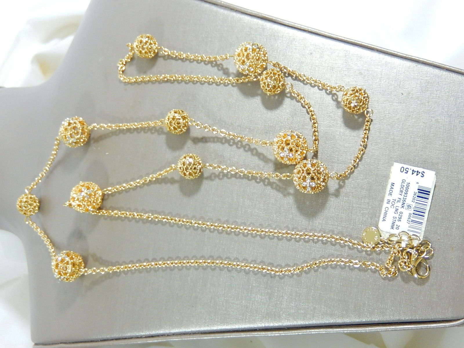 NWT MACY’S CHARTER CLUB CRYSTAL GT FILIGREE BALL STATIONS 44″ NECKLACE