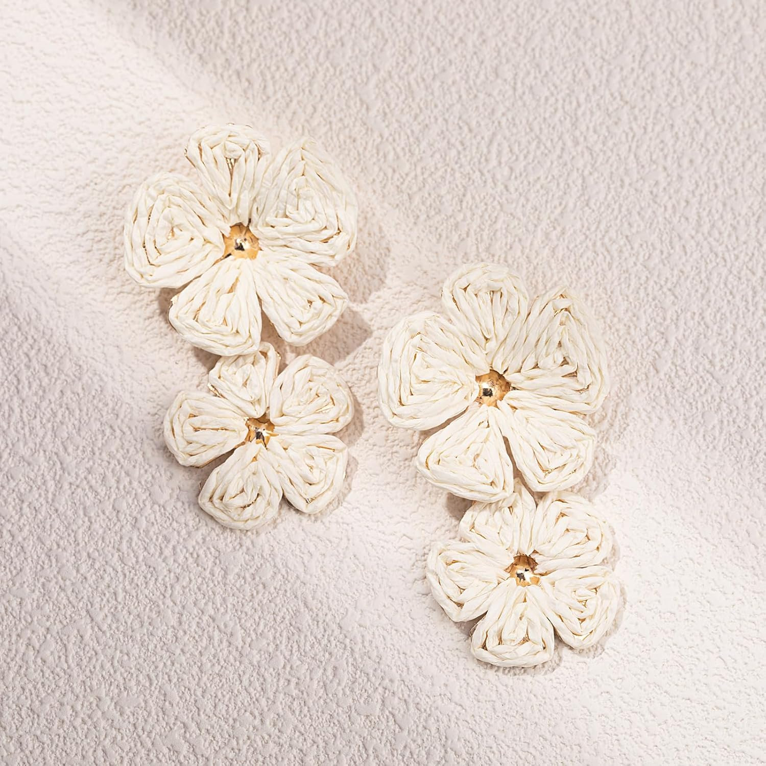 Boho Flower Earrings Statement Raffia Dangle Earrings Cute Floral Jewelry Trendy