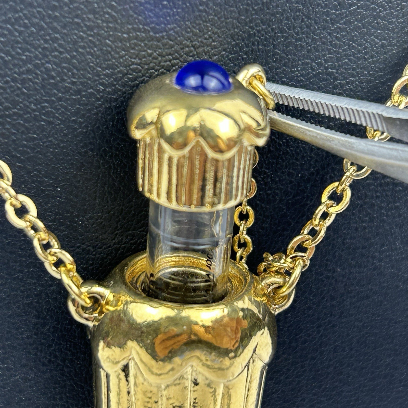 VTG Avon 1990 Falcon Ever After Perfume Bottle Pendant Necklace Blue Stone 30″