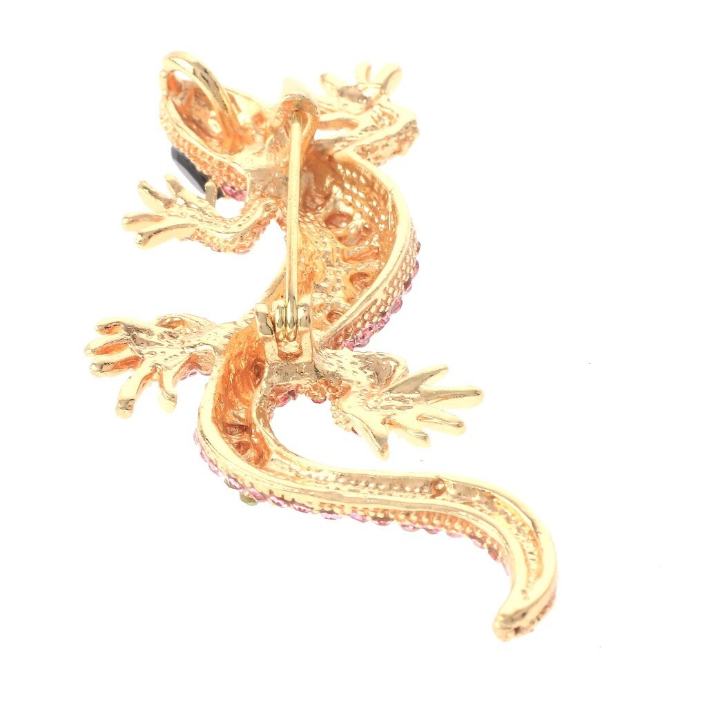 Gold Tone Metal Lizzard Brooch With Rhinestone P1393-PKGN