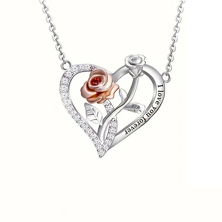 I Love You Forever Necklace With Rose Flower Gift Box For Girlfriend Mother Birt