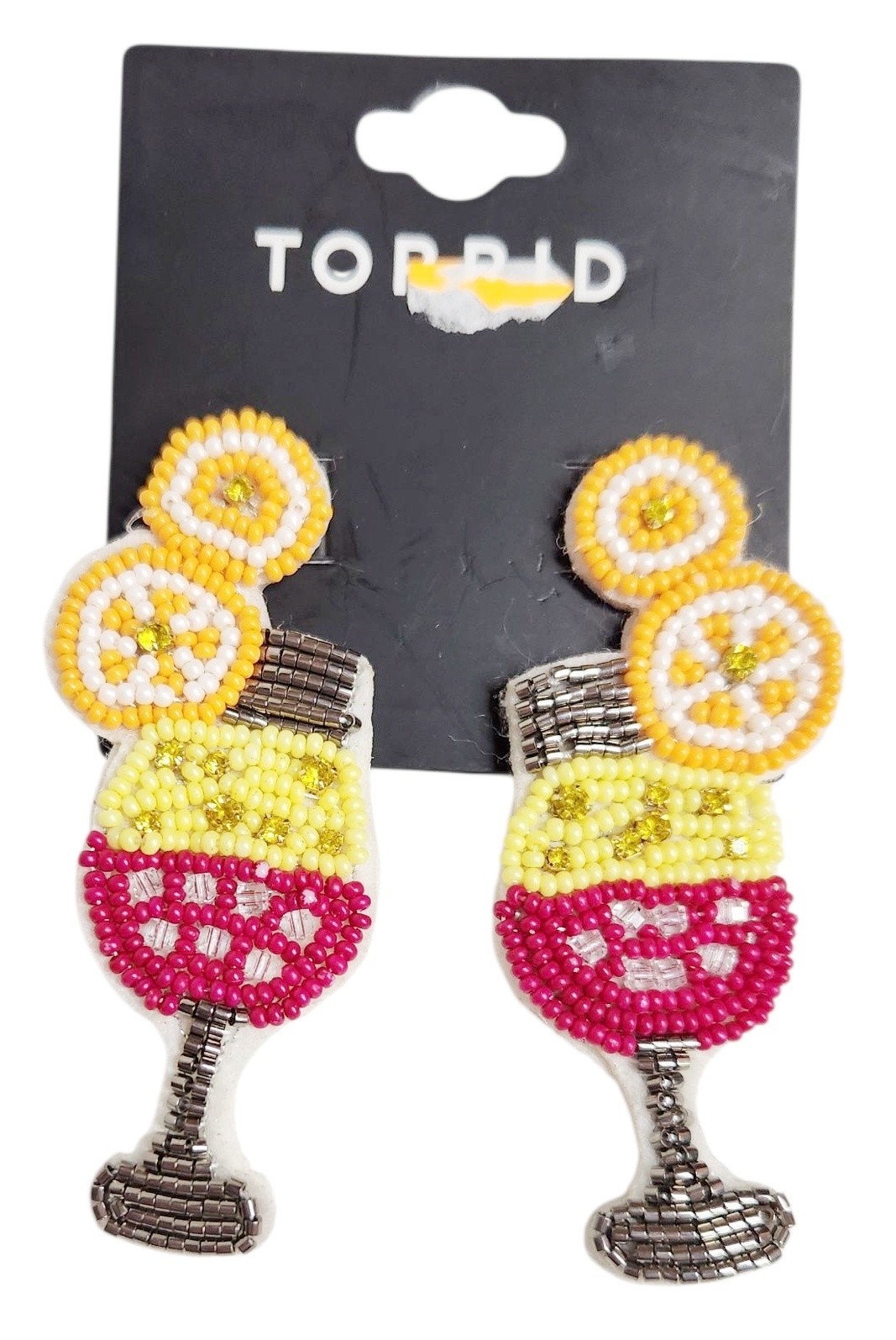 Torrid Summer Cocktail Beaded Statement Earrings Pink Yellow Orange Silver NWT