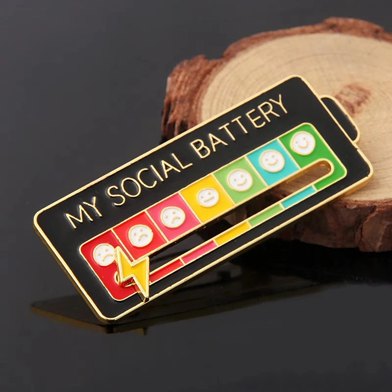 Mood Conversion Energy Brooch for Women Men My Social Battery Badge