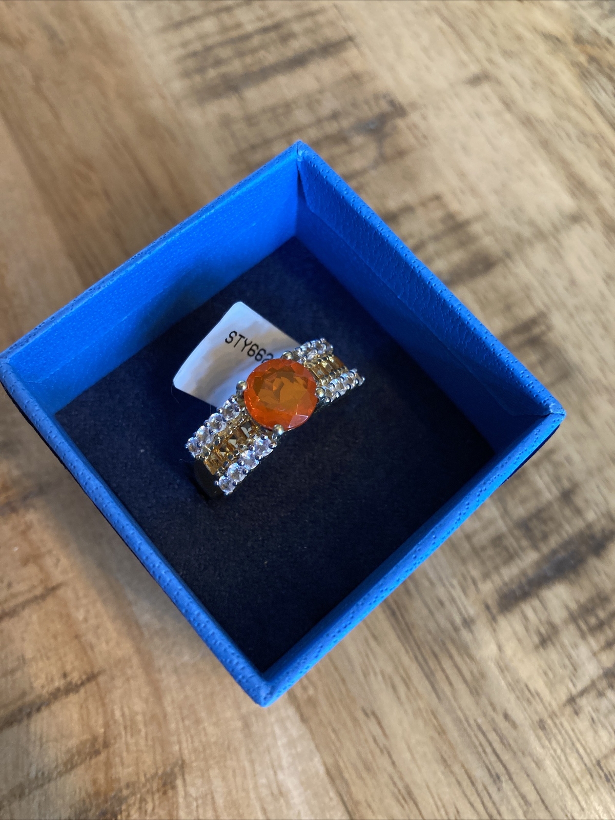 “ORANGE” Ring & Earrings with Box Gold Plated STERLING SILVER Size 10 NIB