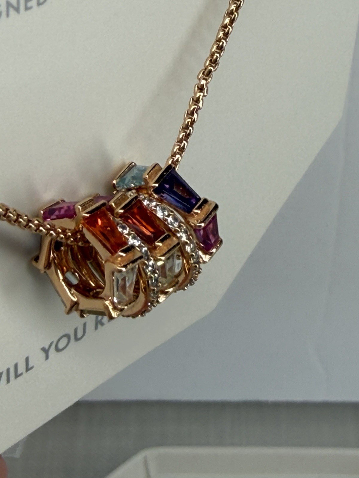 Bomb Party OG Necklace Ultra Rare Unicorn Rose Gold Multi Colored Stones NIB
