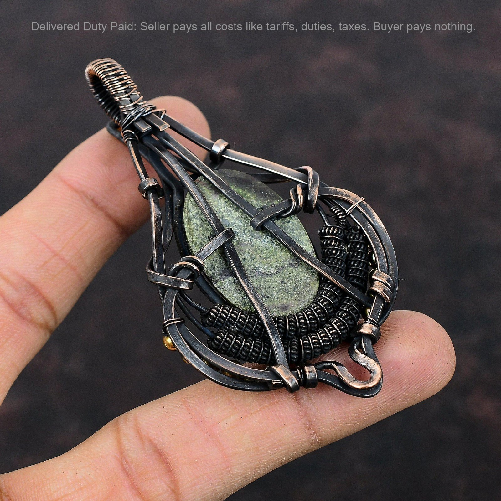 New Year Sale Oval Natural Dragon Bloodstone Copper Wire Wrapped Pendant Jewelry