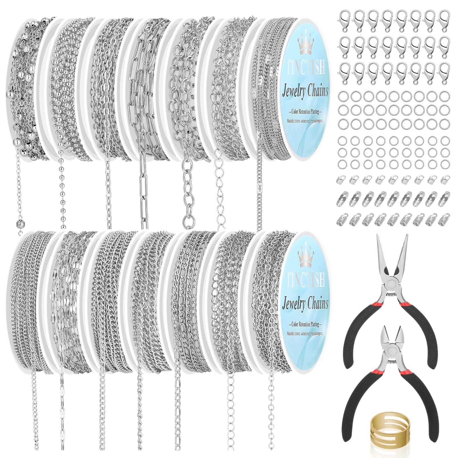 14Roll Silver Jewelry Making Kit – 102Ft Necklace Chains (Copper & Stainless …