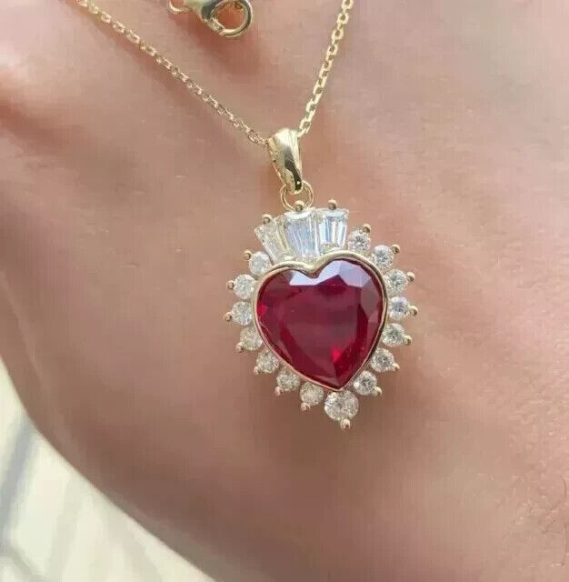 2.30Ct Heart Cut Simulated Red Ruby Women’s Heart Pendant 14k Yellow Gold Plated