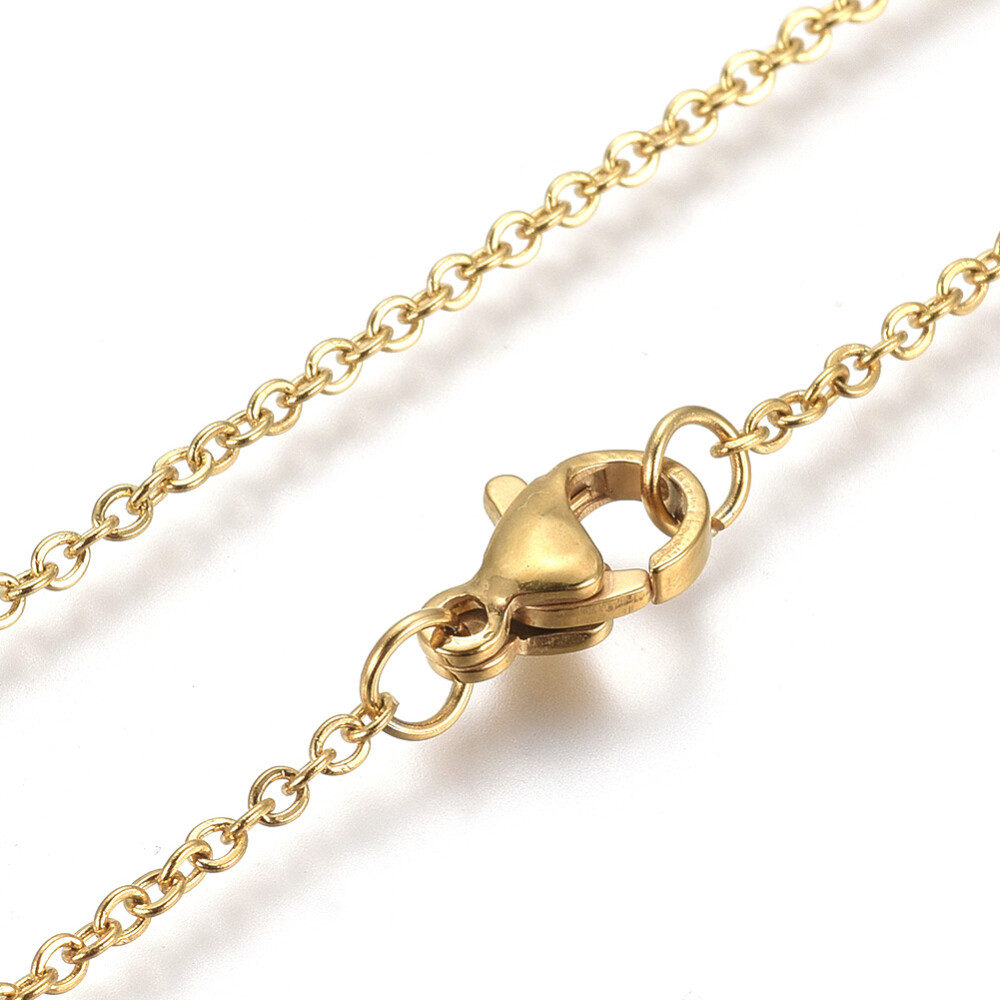 Stainless Steel Pendant Necklace Chain Lobster Triangle Gold 17.5″ 1.5mm A227