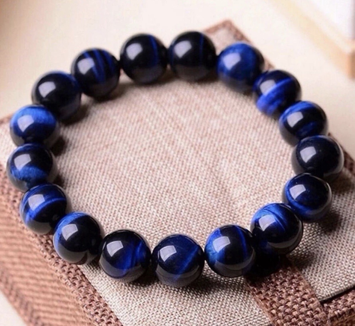 Blue Bracelet Is Handcrafted Of 10mm Natural Blue Tiger’s Eye Gemstones