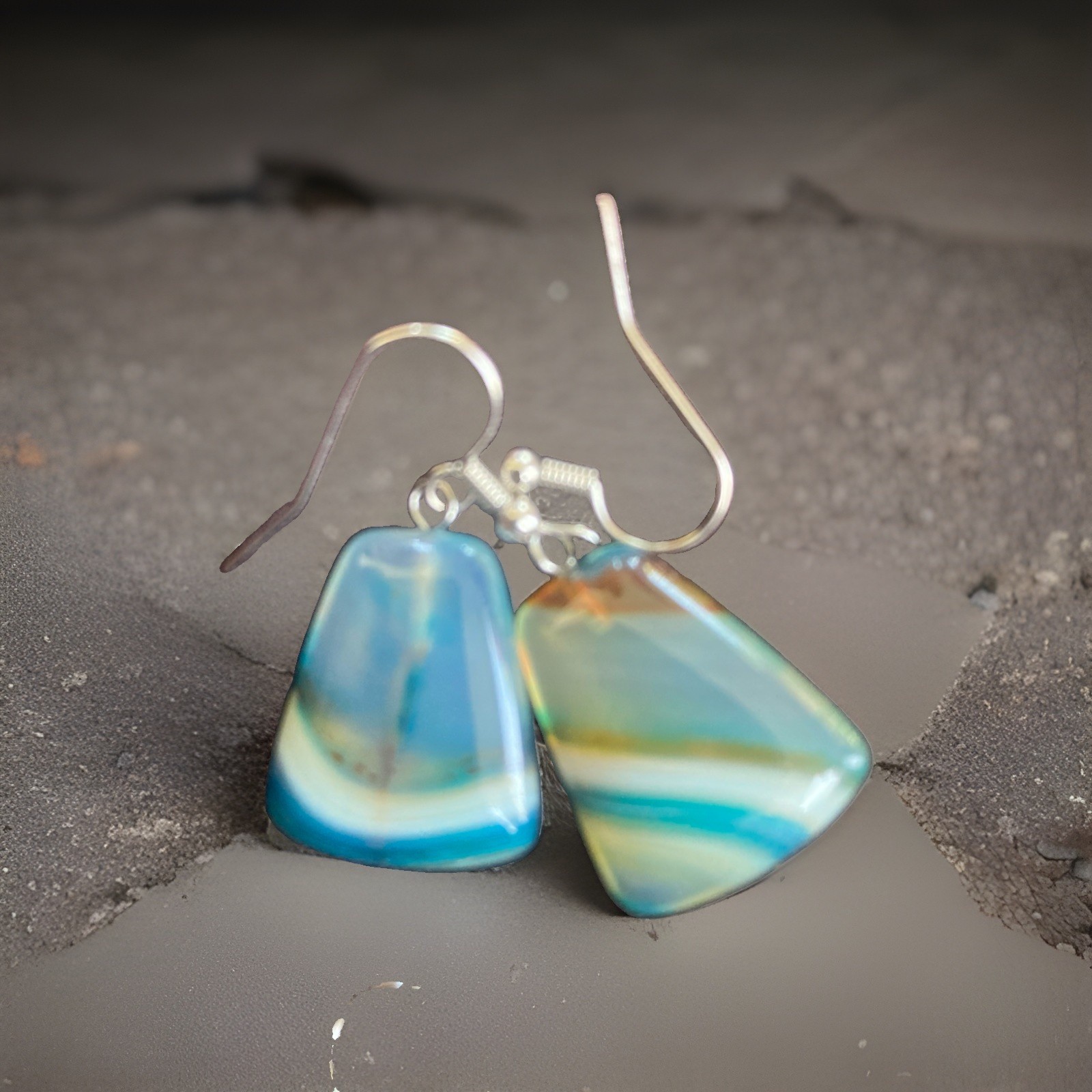 Multicolor Dangle/Drop Earrings Hook Closure Stone Metal Assorted Shapes