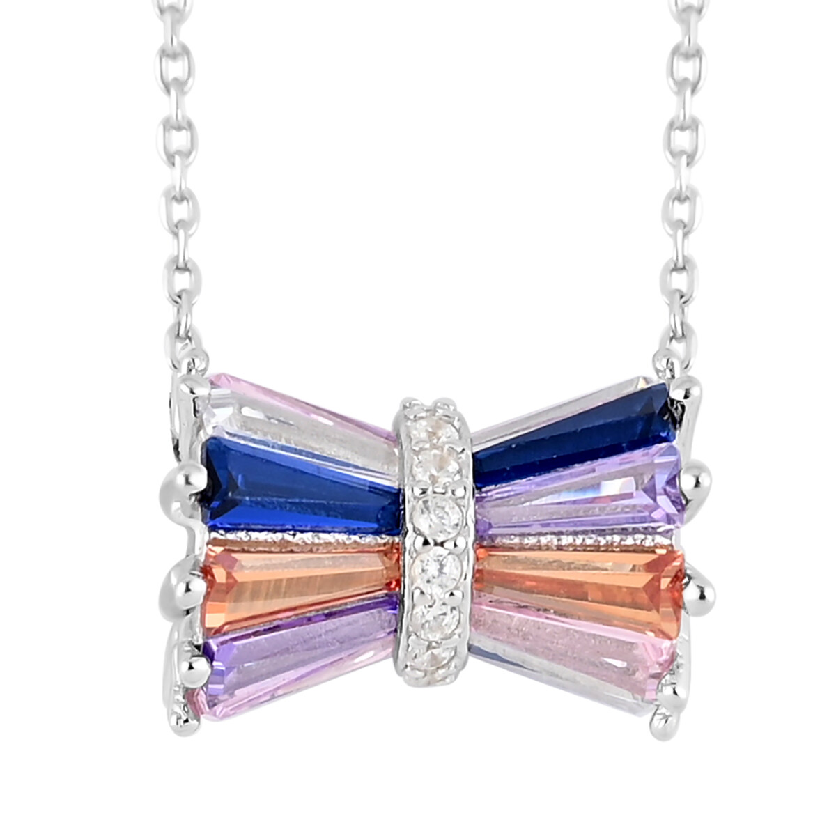Super Sweet Cubic Zirconia Bow Tie Necklace 16 ” Sterling Silver 8.15ctw
