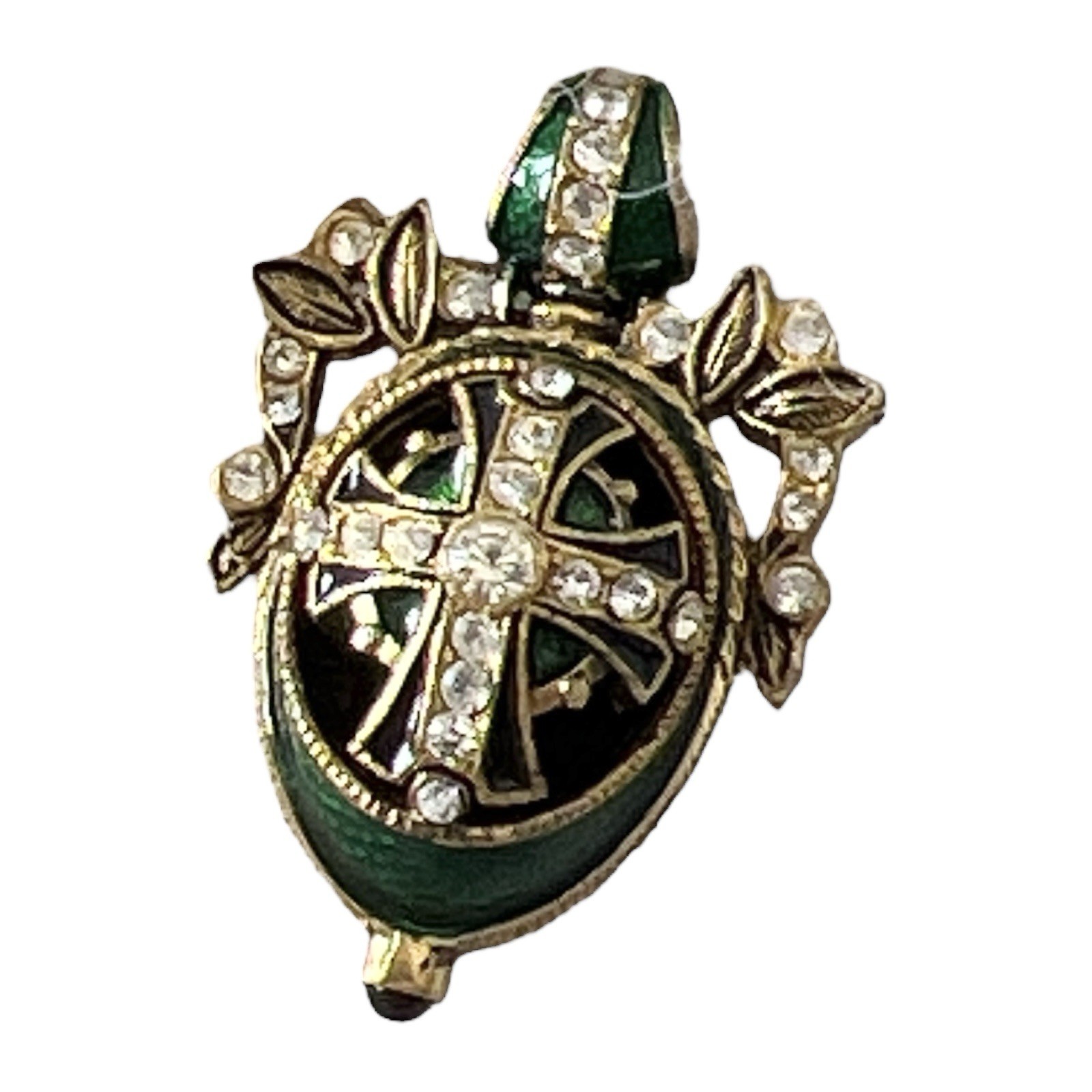Green Enamel And Crystal Cross Pendent