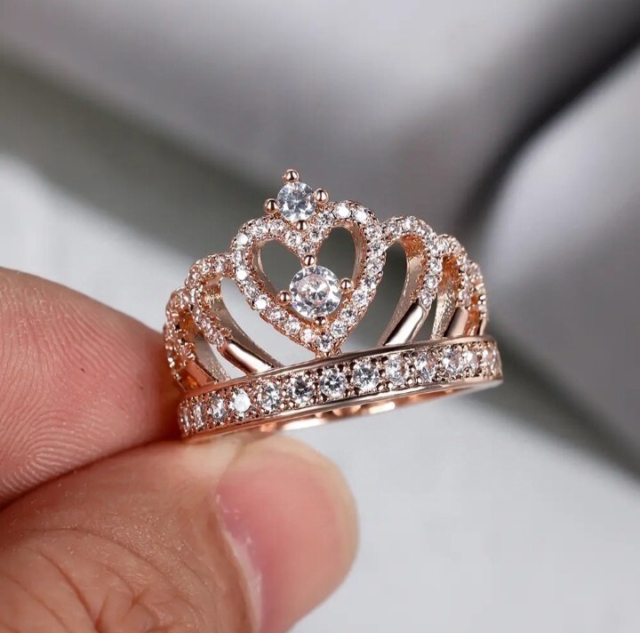Fashion Cubic Zircon Gold Plated Crown Ring Jewelry Woman Wedding Gift Sz 5-11