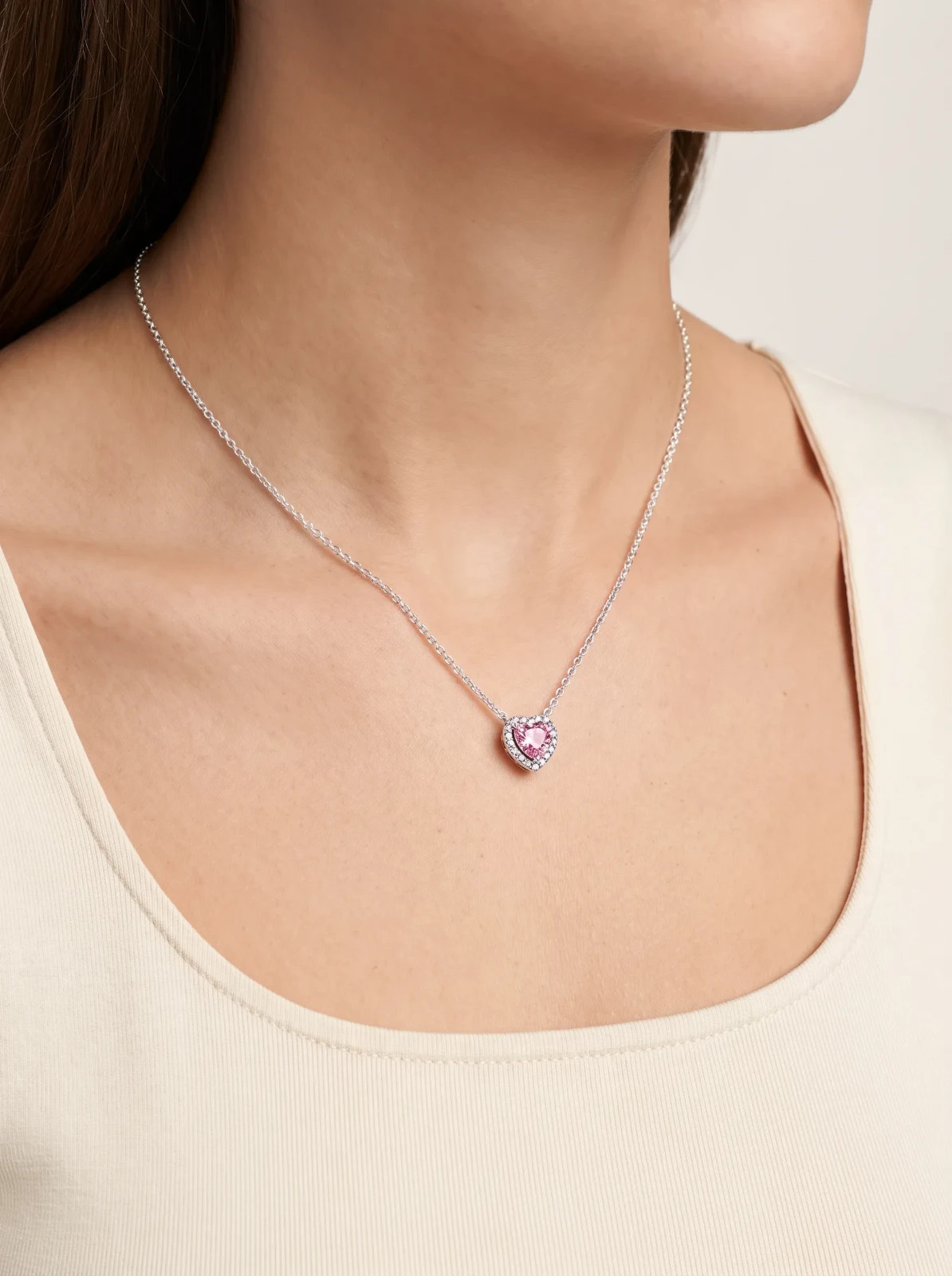 925 Sterling Silver Pink Heart Pendant Necklace Cubic Zirconia Gift for Women
