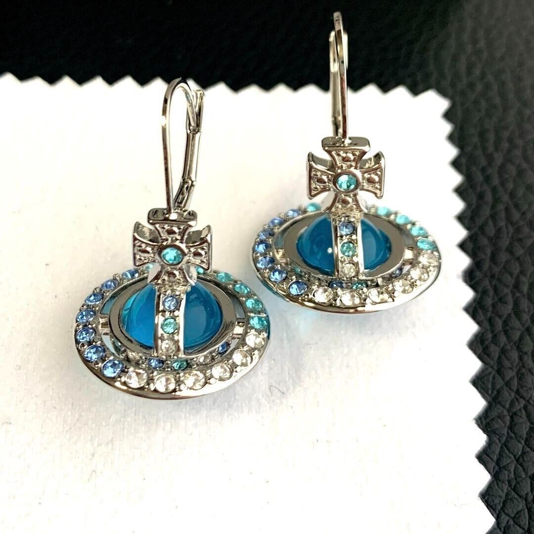 Vivienne Westwood Rhinestone Tiny ORB Earrings LightBlue Silver Outlet authentic