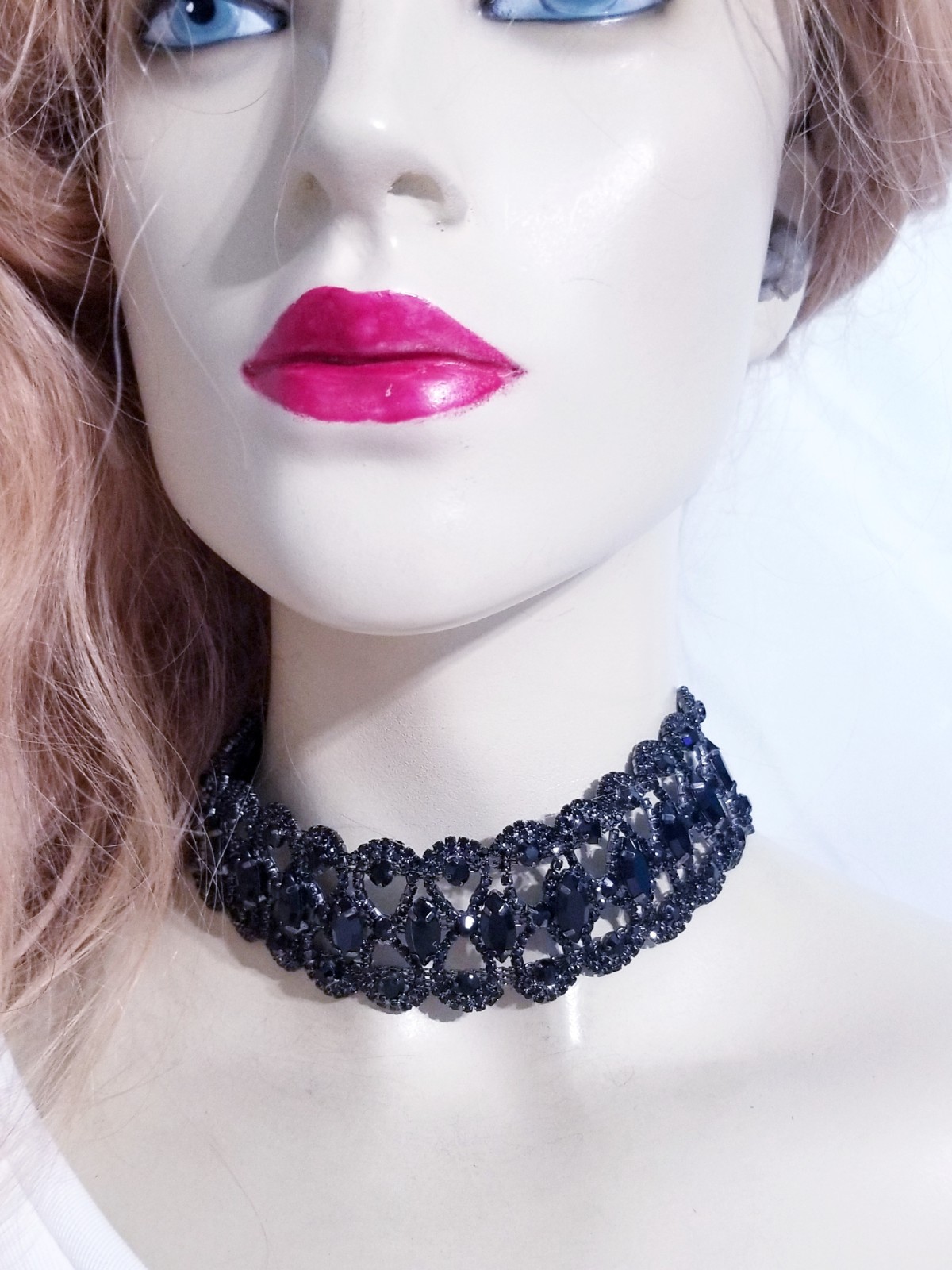 Black Gothic Rhinestone Choker Necklace Collar Prom Pageant Jewelry