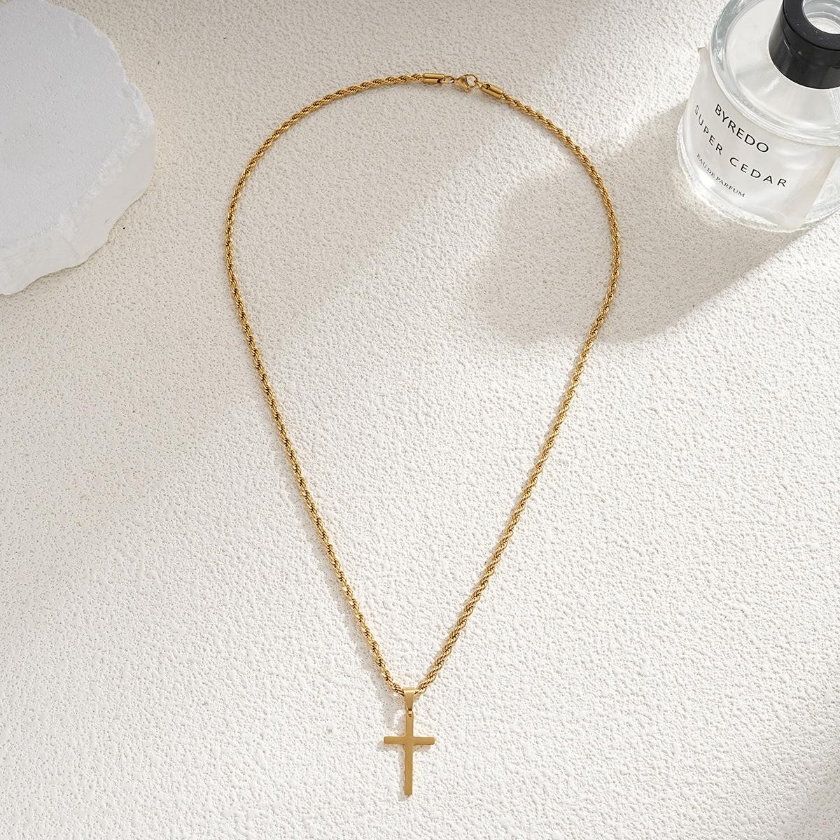 New Stainless Steel Cross Pendant Necklace for Men Women Minimalist Gold Color J