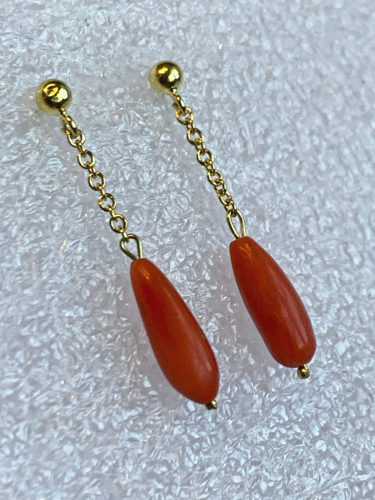 14K Yellow Gold Earrings 1.62g Fine Jewelry Coral Look Dangle Studs *READ*