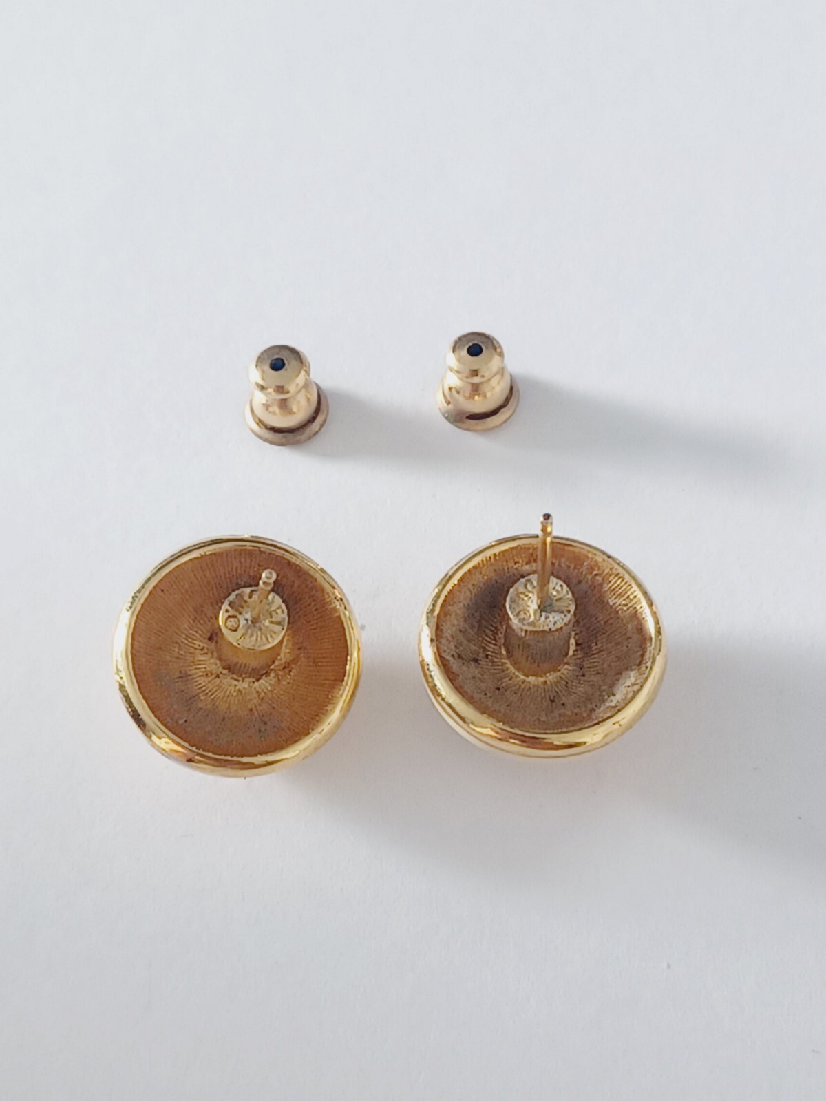 Creme Enamel Dome Gold Tone Stud Earrings