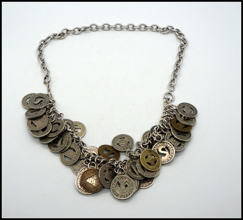 Unique Vintage 1920s-50s Transit Bus Token Convertible Charm Necklace & Bracele