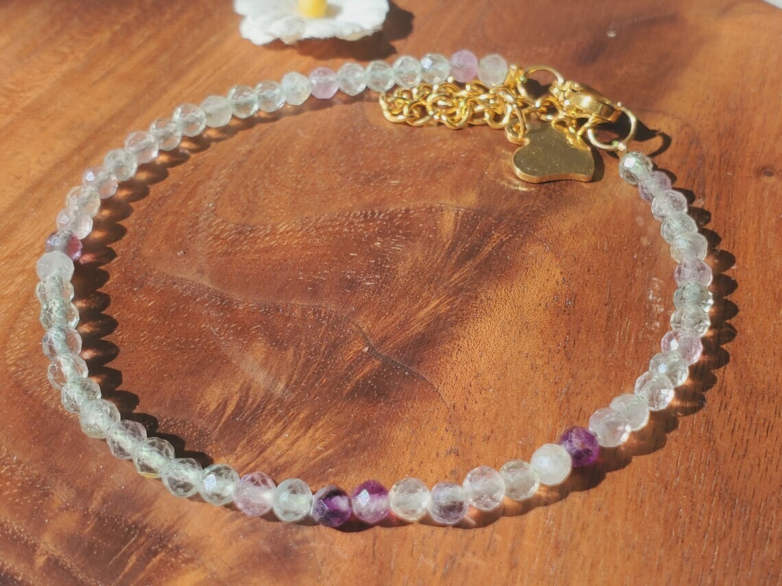 Natural Fluorite Stone Dainty Bracelet Rainbow Fluorite Crystal Bracelet