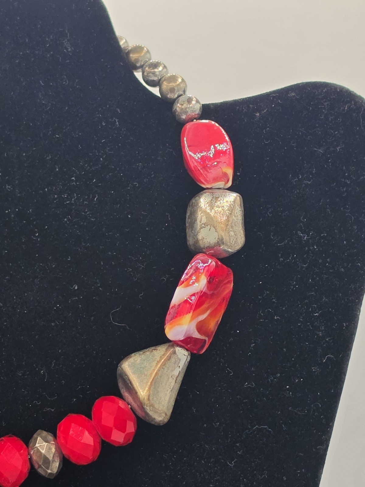 Boho Red Maroon Pendant Necklace Silver Tone Ethnic Statement 18”+Ext