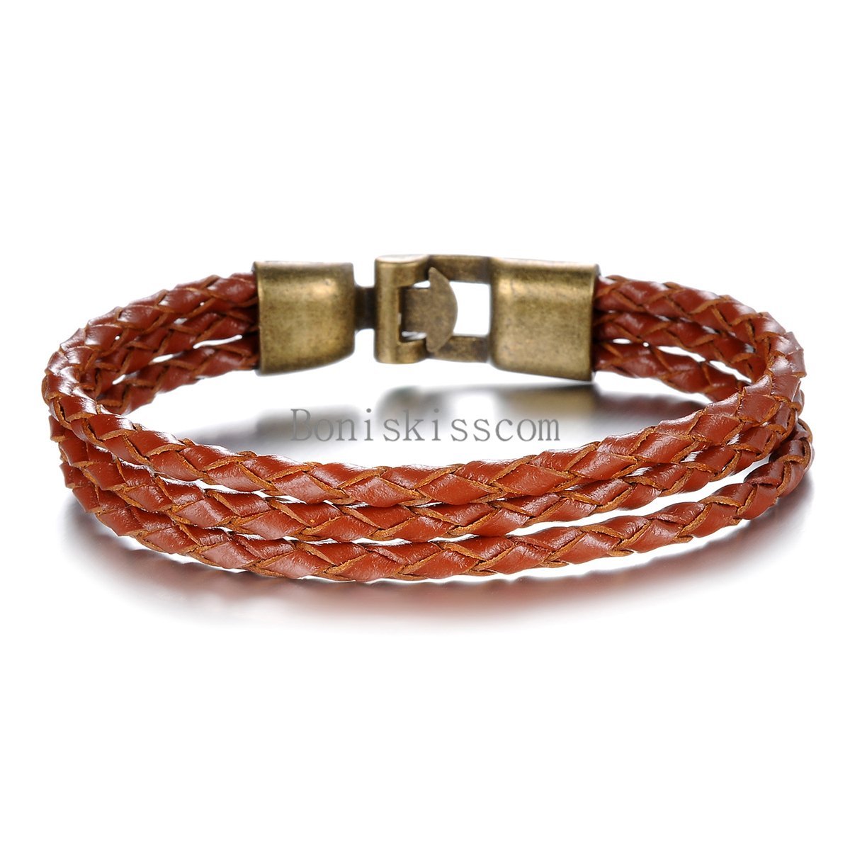 Brown Wheat Chain Braided Leather Rope Cord Strap Bracelet Wristband for Men