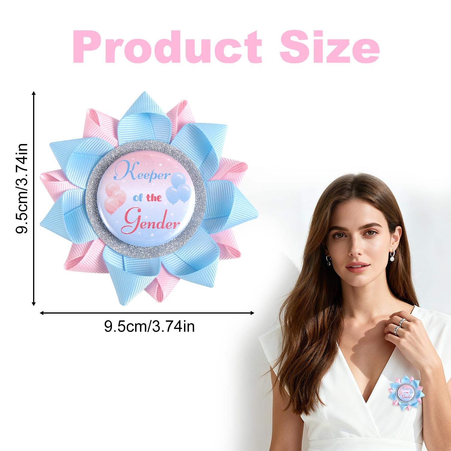 Unbranded Brooch, Pink & Blue, 3.74in, Polyester Fiber, Plastic, Gender Reveal