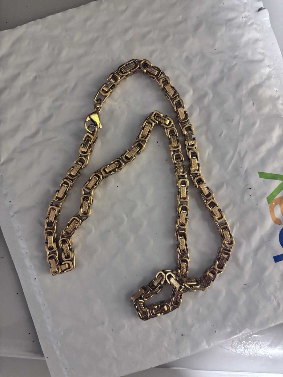 24″ Men’s Stainless Steel 7mm Byzantine Link Necklace.Unisex Gold plated*Box