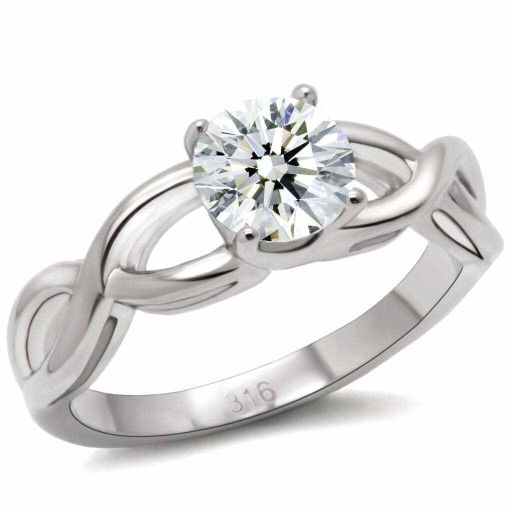 TK065 – High polished (no plating) Stainless Steel Ring with AAA Grade CZ in