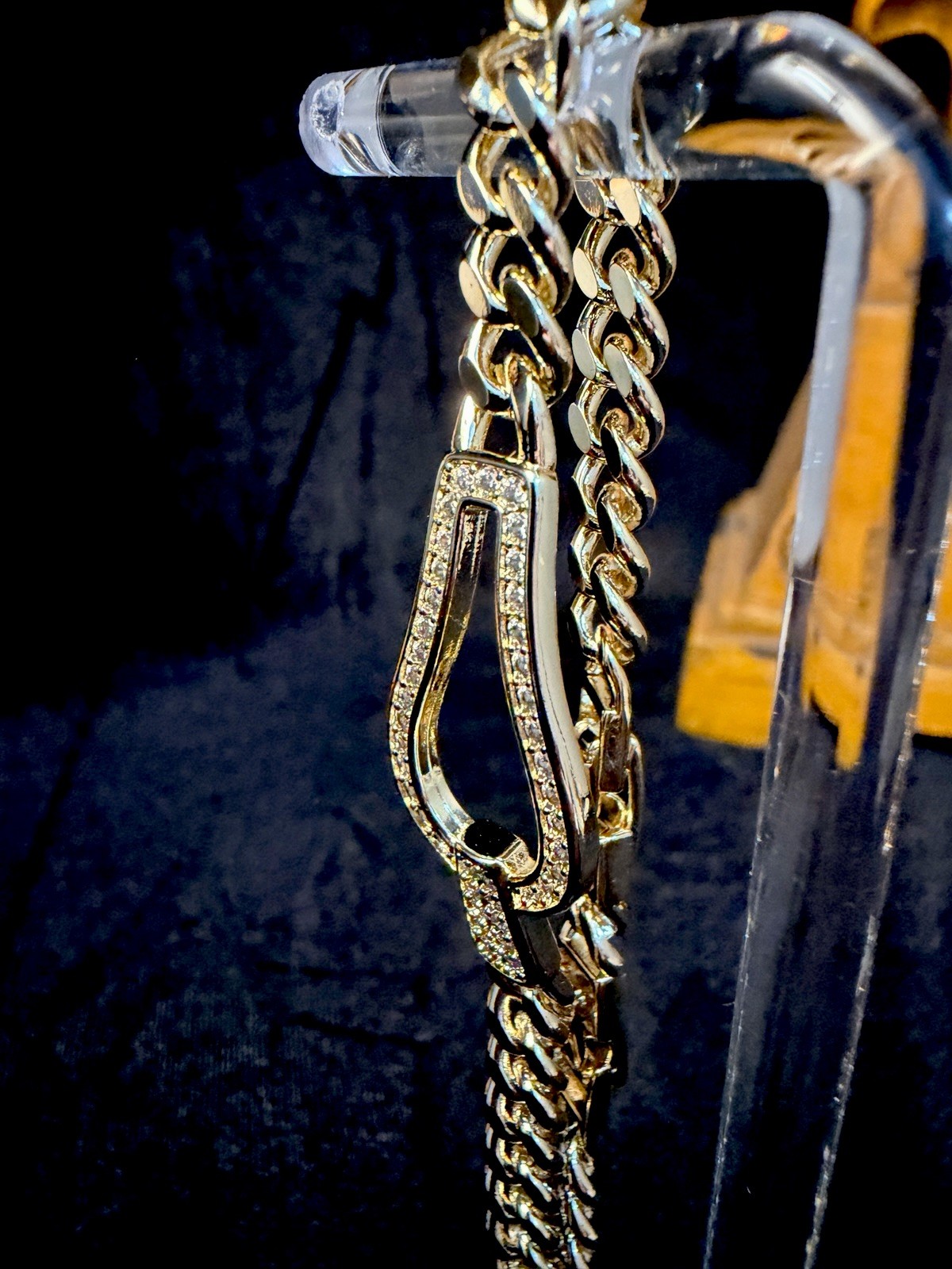 14K Gold filled Cuban Link Bracelet w/Pavé Buckle, AAA CZ Stone Box Clasp-NEW