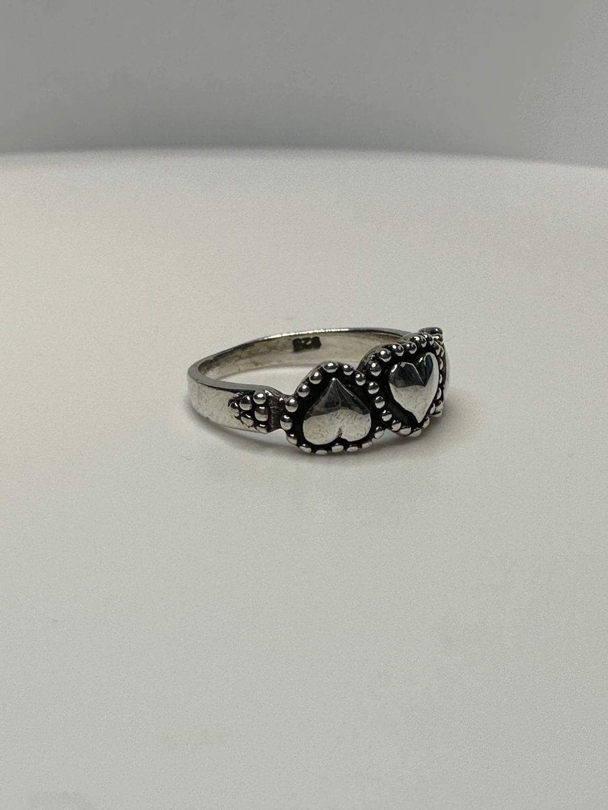 .925 Sterling Silver Girl’s Oxidized Cute Three Hearts Band Ring Sizes 3-13 NEW