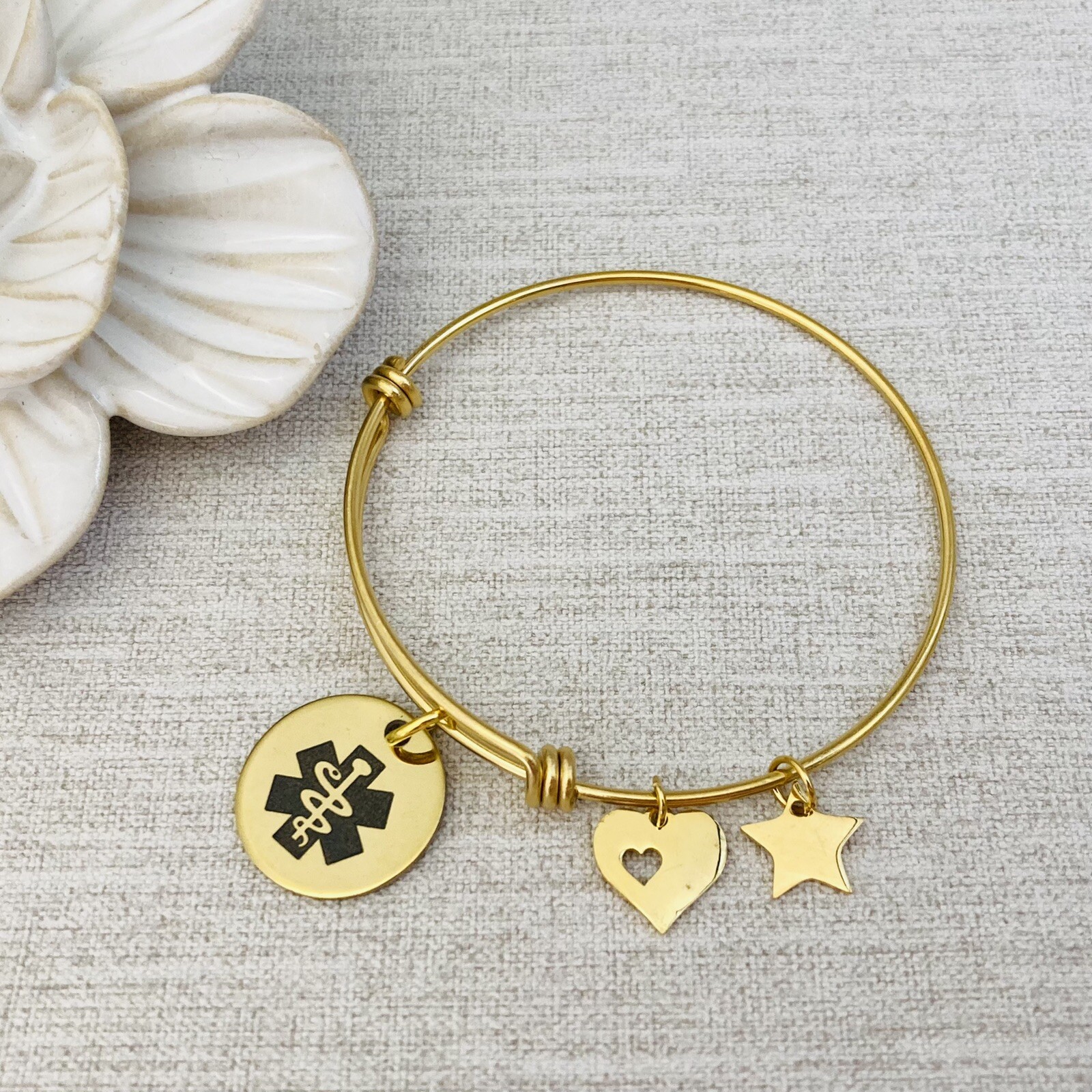 Epilepsy Medical Alert Bracelet Gold Stainless Steel Women’s SAMPLE SALE 042