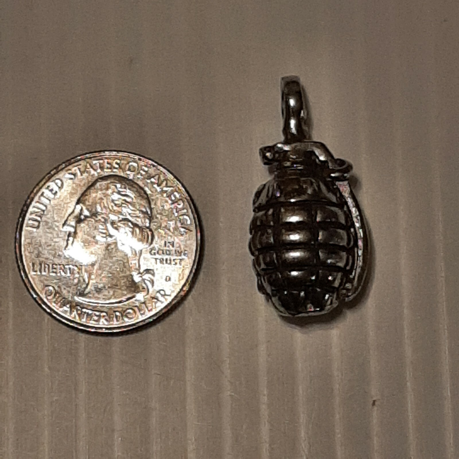 HAND GRENADE Pewter Pendant Charm / ROPE NECKLACE WITH COLOR BEADS