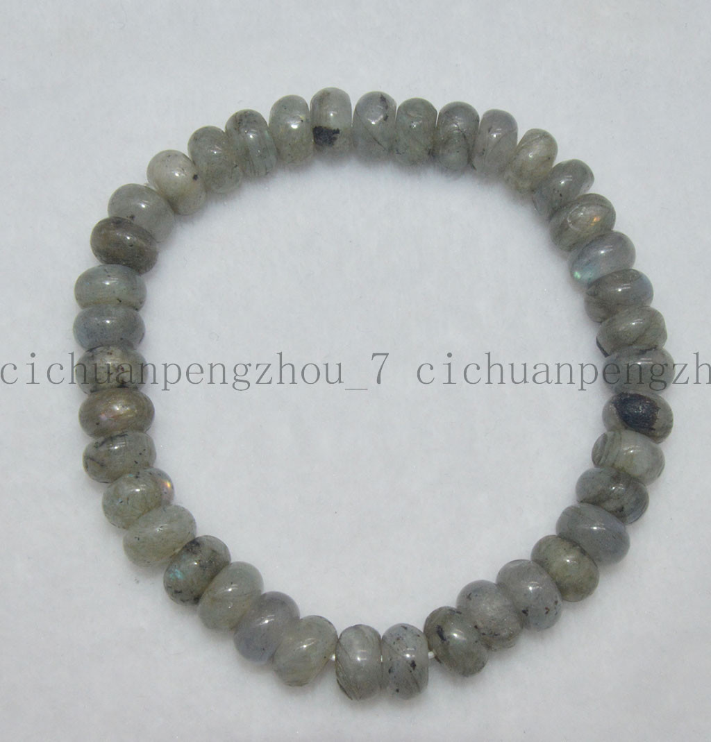 Natural 4x6mm/5x8mm Gray India Labradorite Rondelle Gems Elastic Bracelet 7.5”
