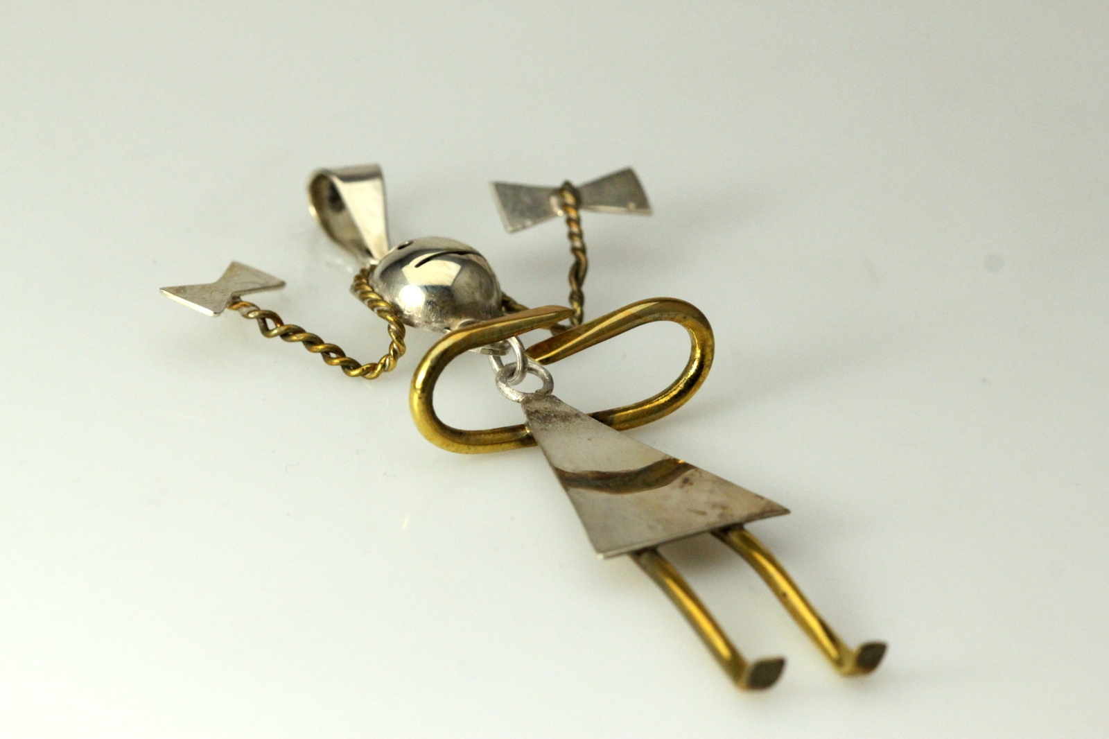 Vintage 925 Sterling Silver & Brass Large Girl Pendant 10.2 Grams (PEN5634)
