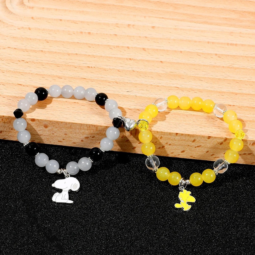 2PCS Magnetic Snoopy Couple Bracelets Cartoon Friendship Wristbands Unisex Gift