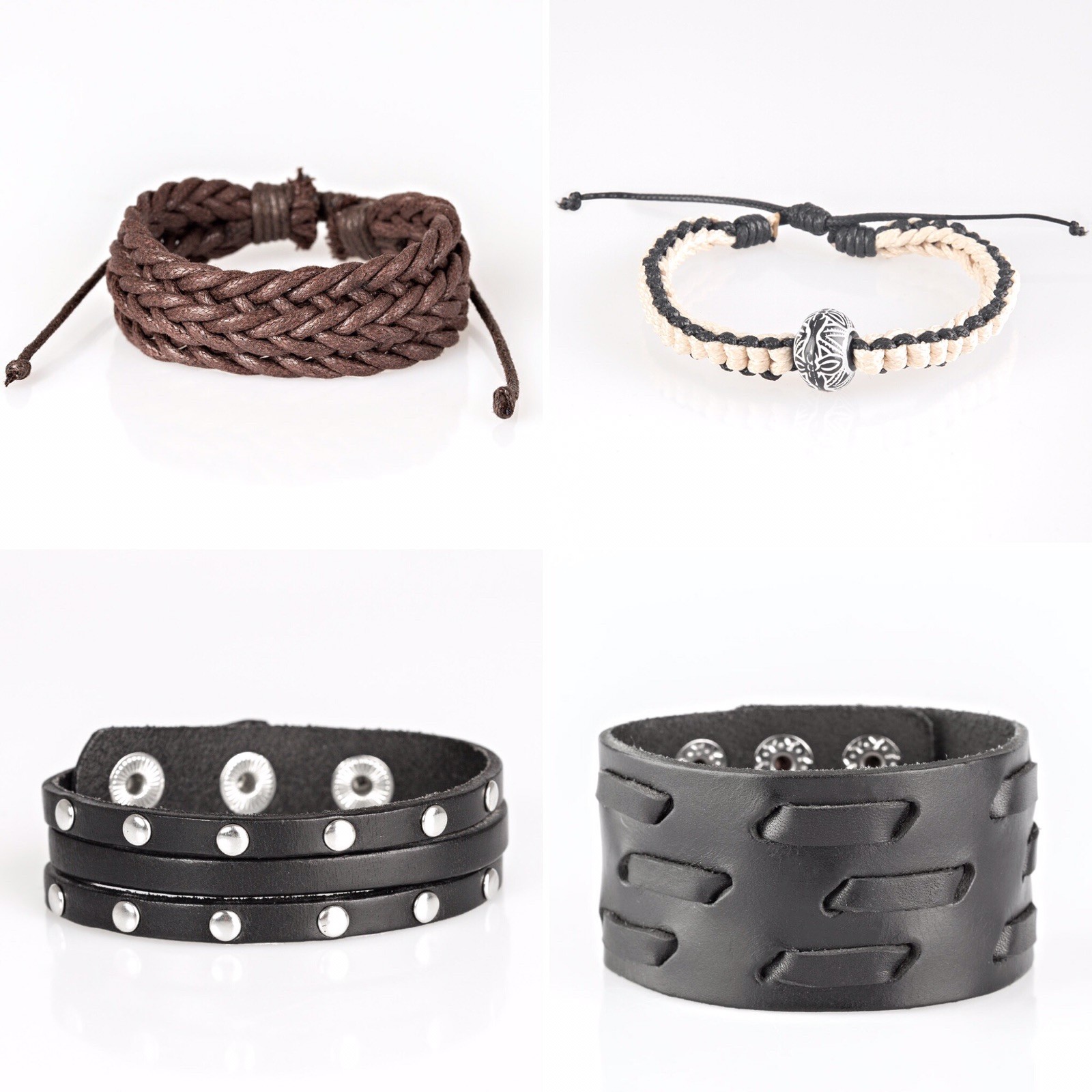 Paparazzi Urban Bracelet Lot (leather and/or cord)- Set Of 4. Black And Brown.