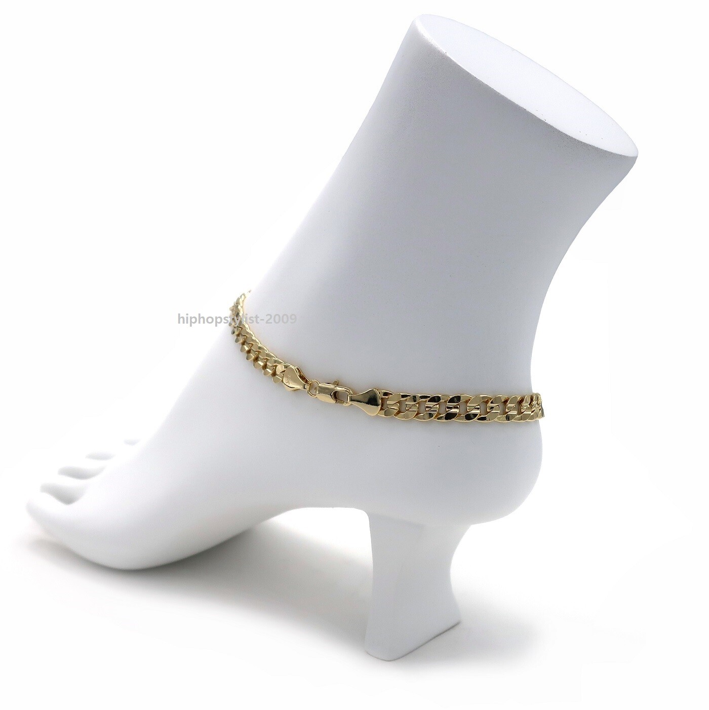 6mm CUBAN CURB LINK CHAIN ANKLET ANKLE BRACELET 14K ITALY GOLD PLATED