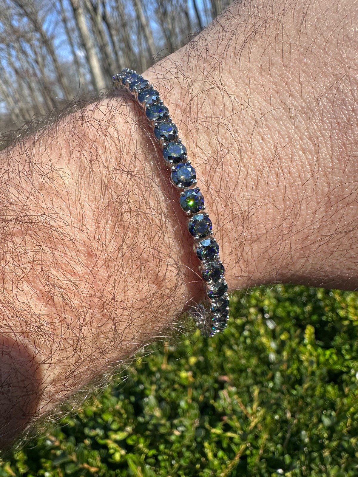 Real Iced Dark Blue MOISSANITE 5mm Tennis Bracelet 925 Silver Passes Tester GRA