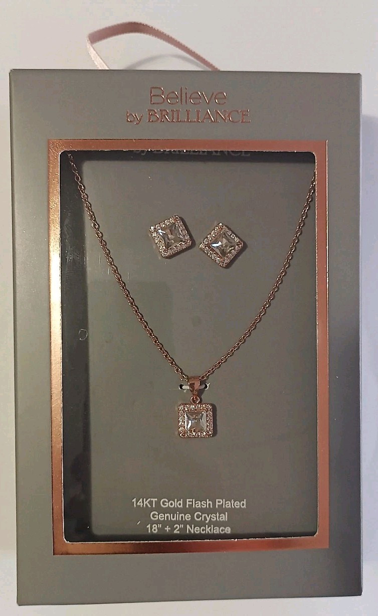 14 KT Gold Flash Plated Necklace And Earrings Set New In Box