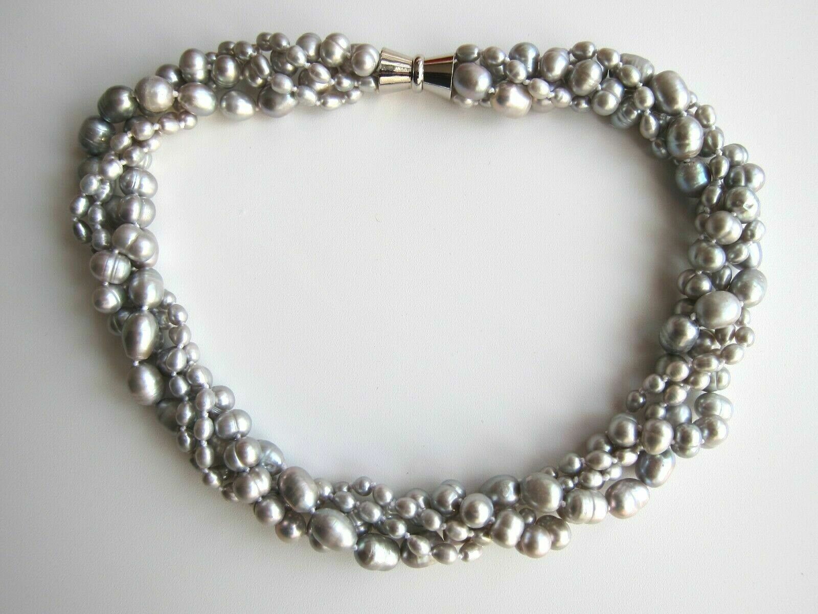 3 or 4 Row Baroque Multicolour F.W. Cultured Pearl Necklace; White, Black & Grey