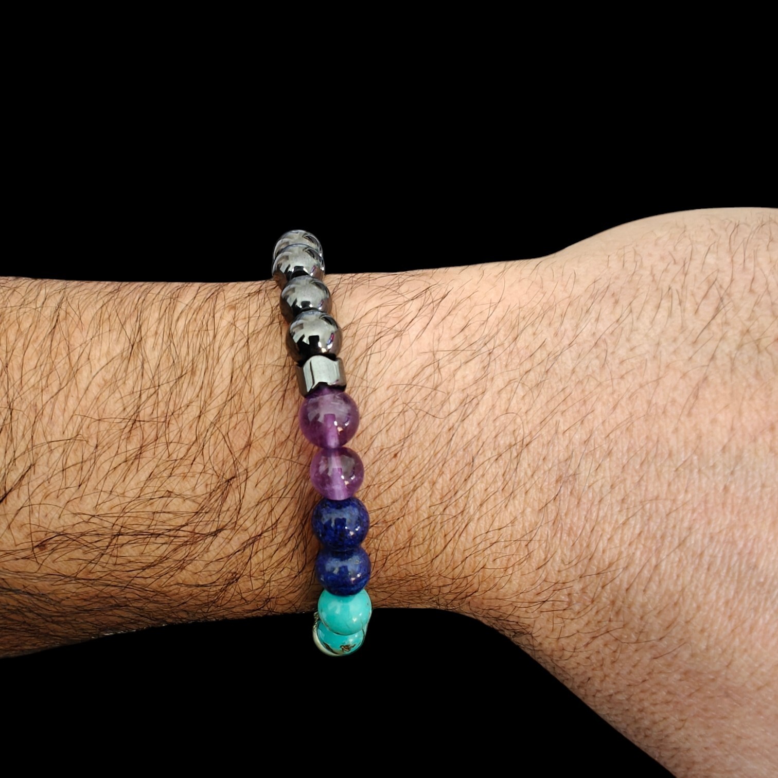 Real 7 Chakra Bracelet Natural Stones & Hematite 8mm Unisex