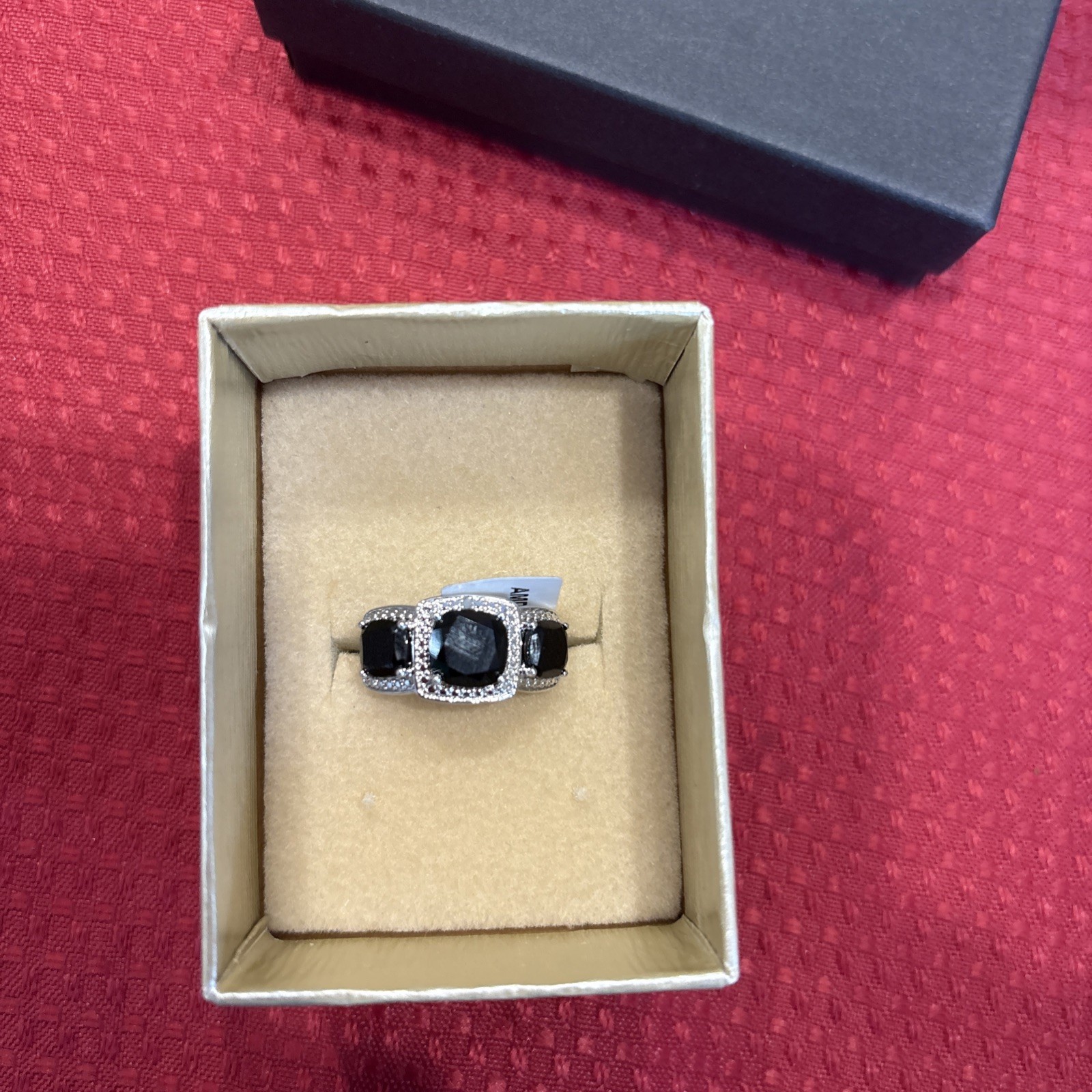 JTV Black Spinel And White Rhodium Ring Size 5.75-6