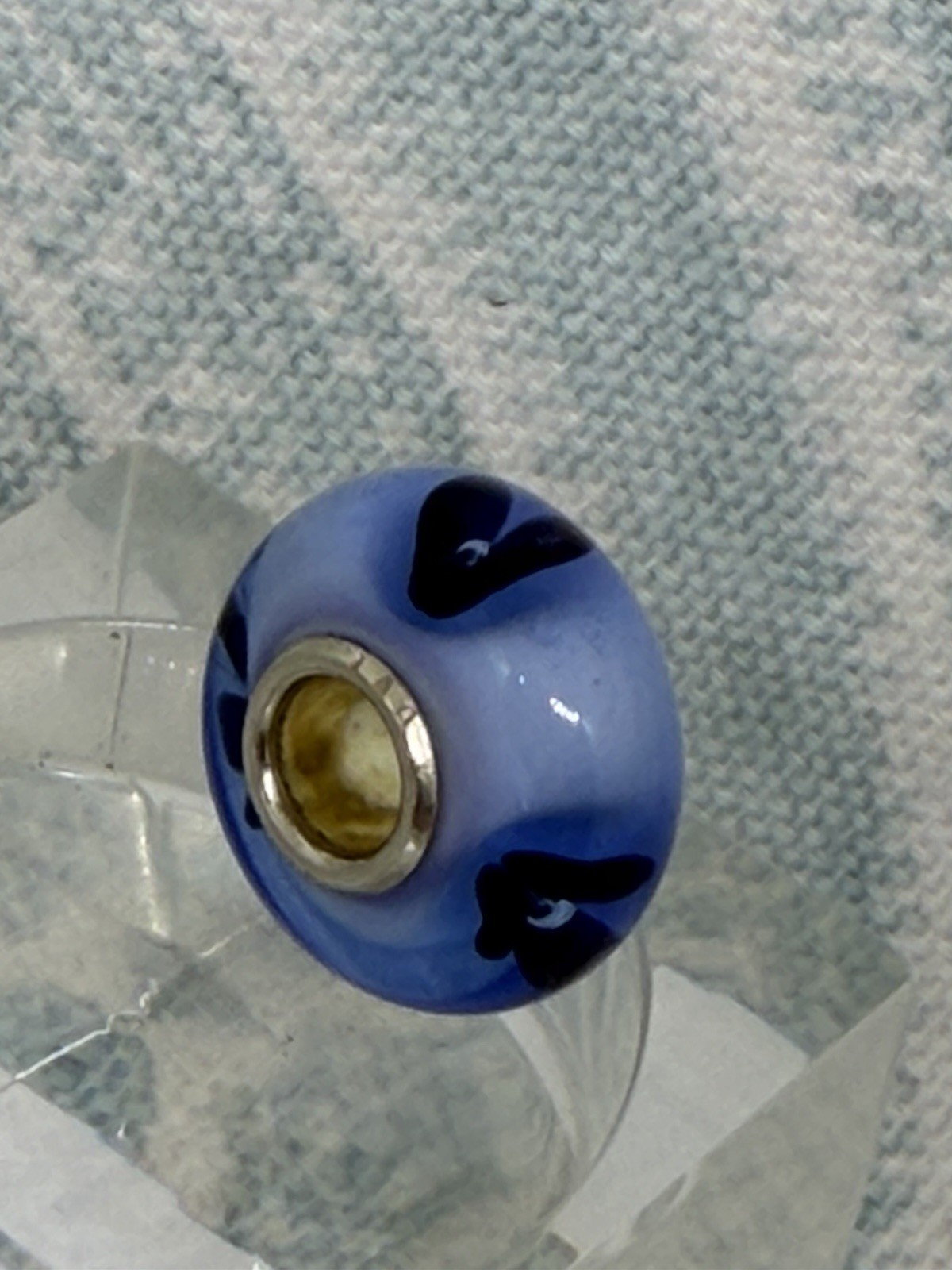 Authentic Trollbeads OOAK Navy (Almost Black) Flowers on Light Blue UU, New(125)